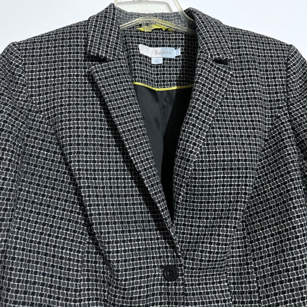 Boden Navy Blue & White Square Printed Two Button Close Blazer Jacket - Picture 3 of 11